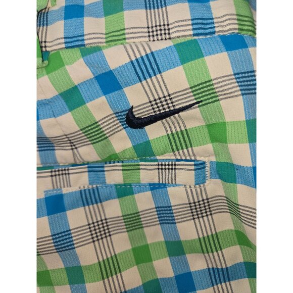 Nike Golf Mens Plaid Dri-Fit Shorts 34 Lightweight Blue Green - Picture 5 of 7